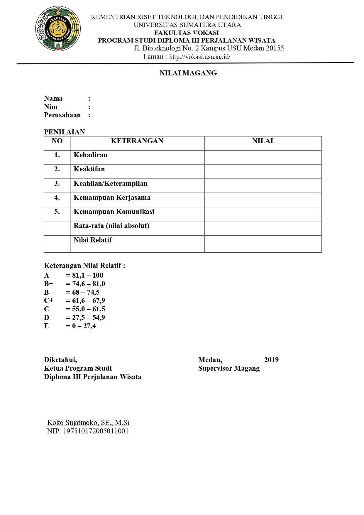 FORM NILAI MAGANG PERUSAHAAN page 0001